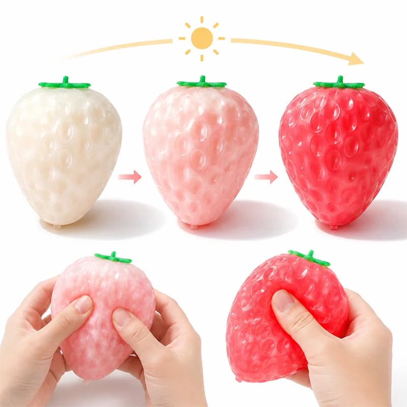 Color Changing Strawberry Squishy Slow Rising Sunlight UV Sensitive Squeeze Toy Stress Relief Sensory Fidget Gift for Kids Adult