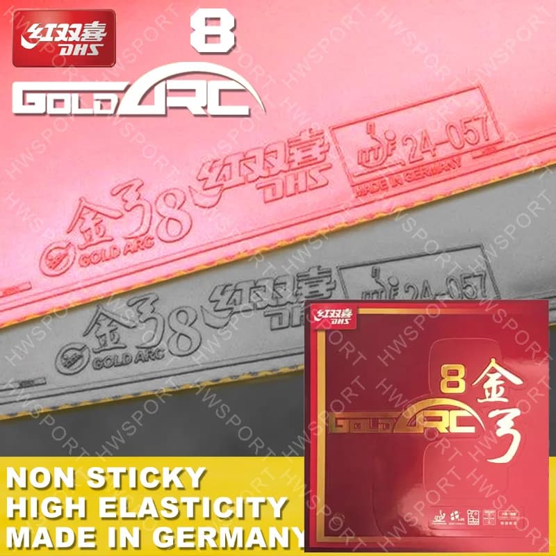 DHS Gold Arc 8 Gomma da ping pong non appiccicosa Made in Germany Foglio di gomma da ping pong Goldarc 8
