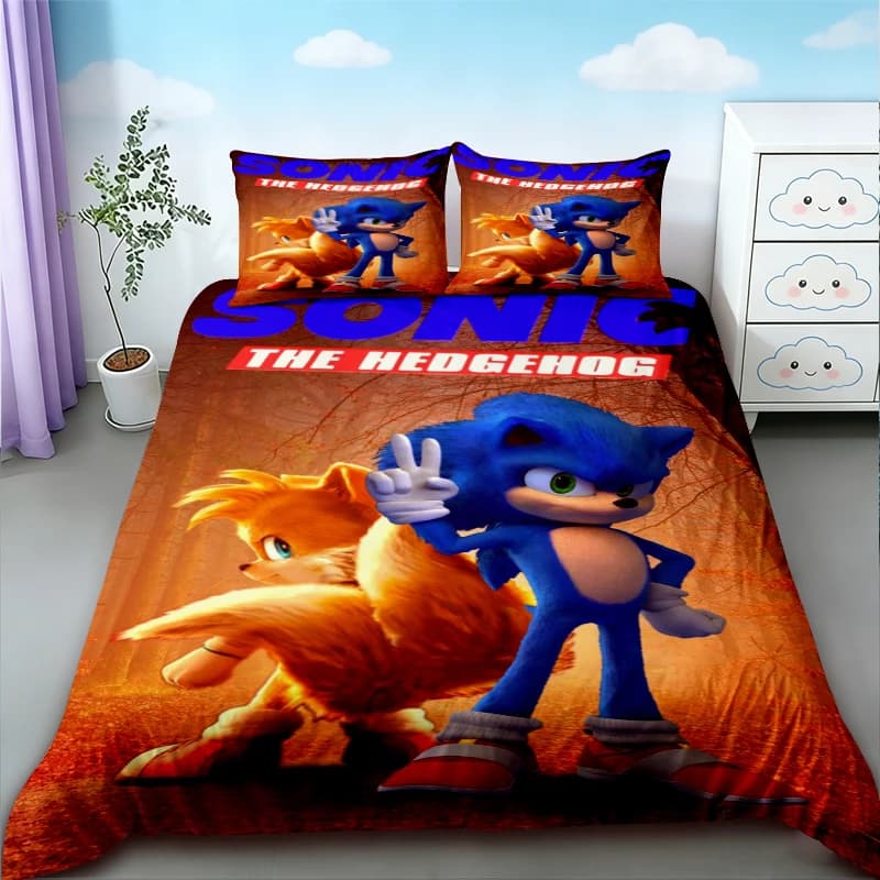 Teens Sonic Duvet Cover Set Cartoon Bedding Set Breathable and Comfortable for Bedroom Decor Queen King Size