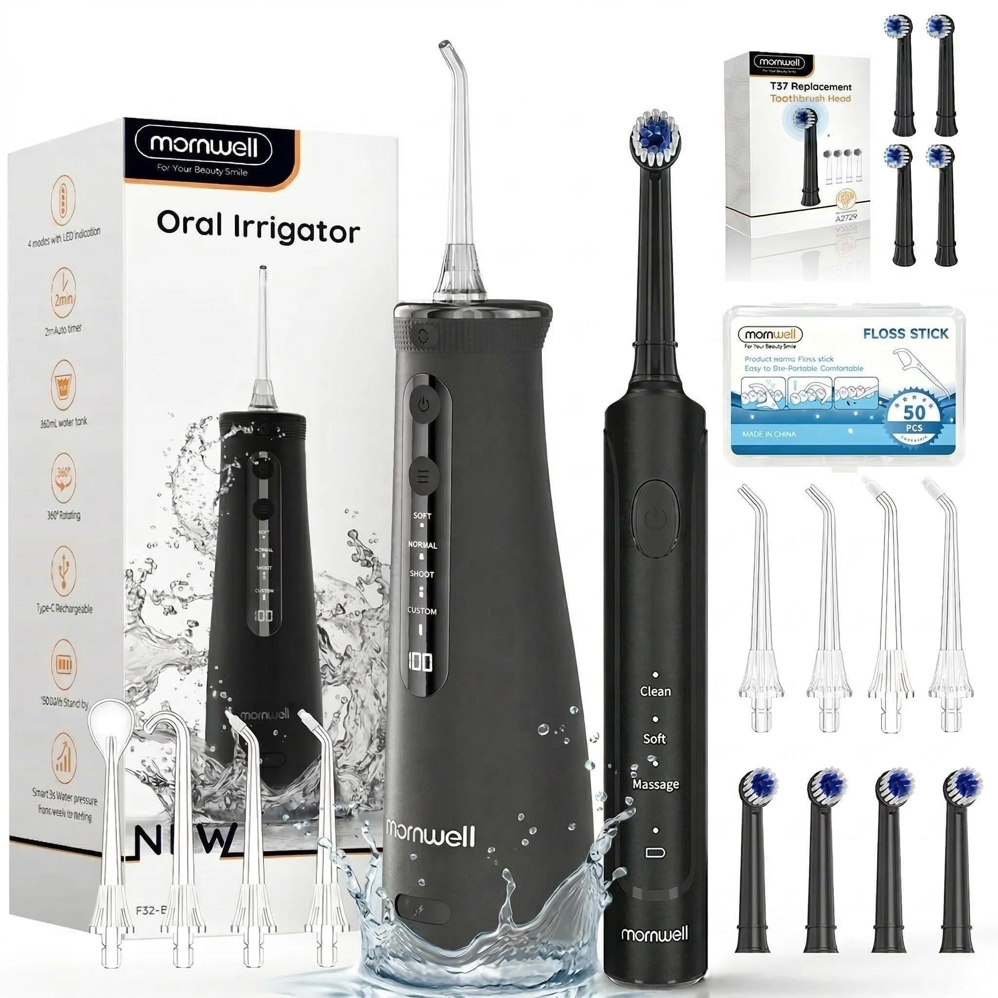 Electric Toothbrush with Integrated Hydropluder - Sonic Toothbrush for Cleansing Tooths - 4 Modes and 4 Heads