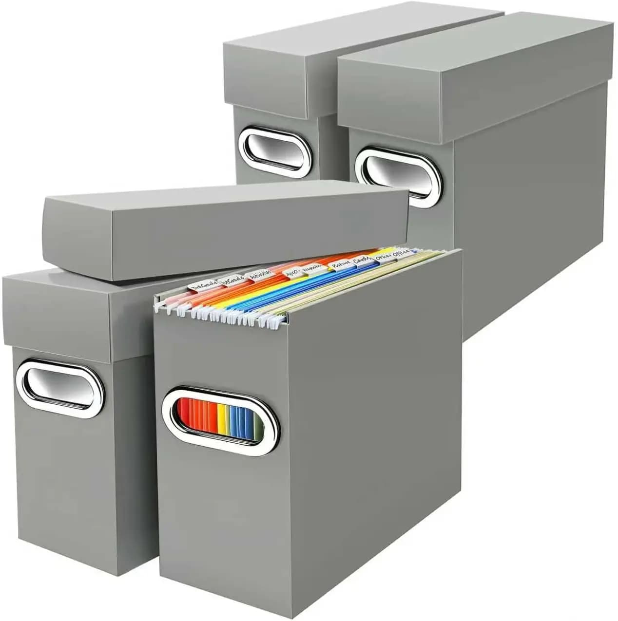 Scatola Portadocumenti con Coperchio e Maniglia, Contenitori Robusti per Archiviazione di Fogli Formato Letter, Organizzatore Portatile per Documenti