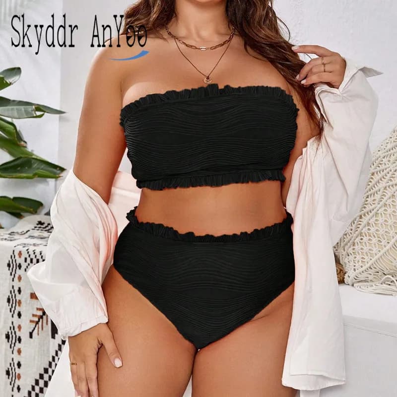 Plus Size Bikini costume da bagno donna nero Sexy 2 pezzi costume da bagno senza spalline Bikini Set costumi da bagno vacanza al mare vestito estivo