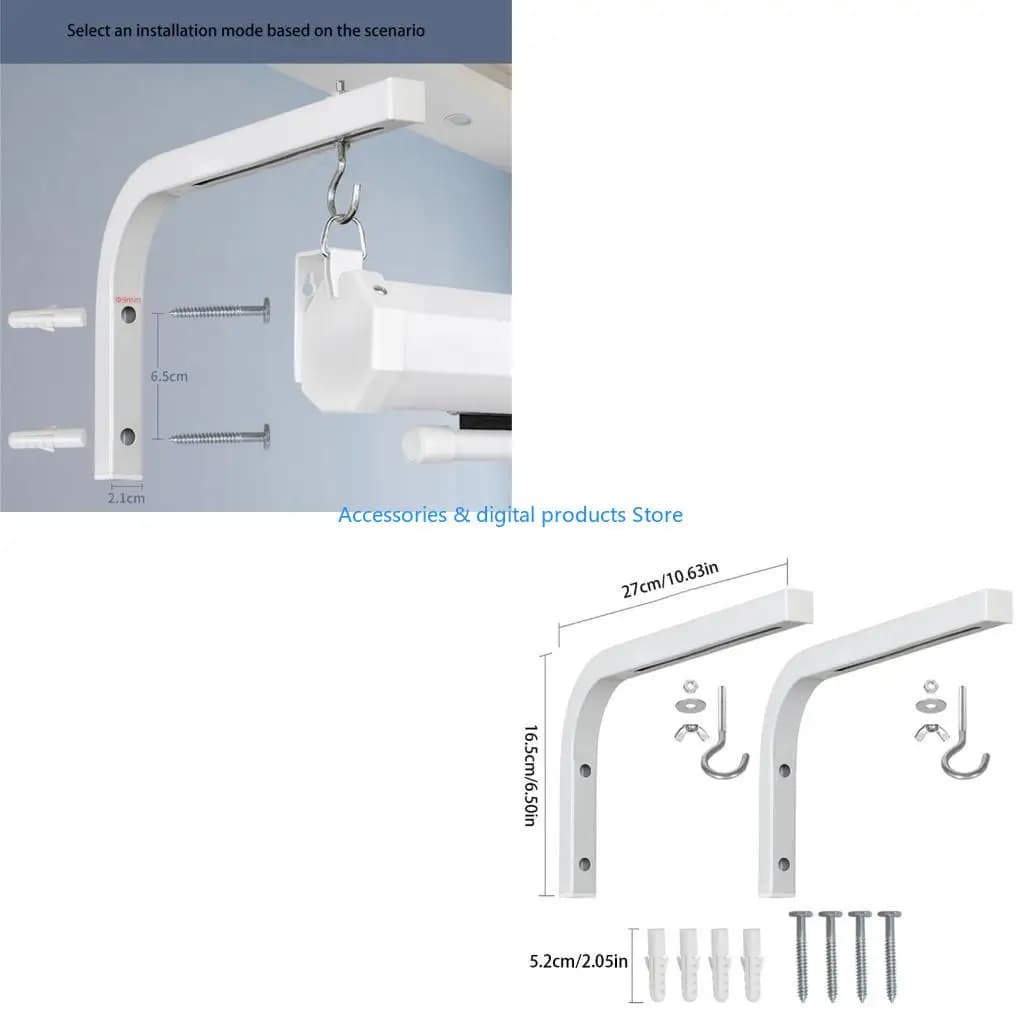 77JD Universal L Shaped Projector Screen Ceiling Brackets, Ceiling and Wall Mountable with Complete Installation