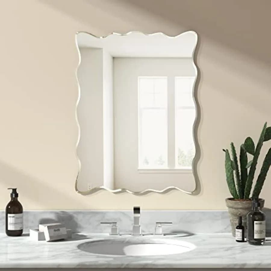 Specchio da parete senza cornice per bagno, da posizionare sopra il lavabo, 45x60 cm, con bordo smussato, per vanità e ingresso, da appendere orizzontalmente o verticalmente