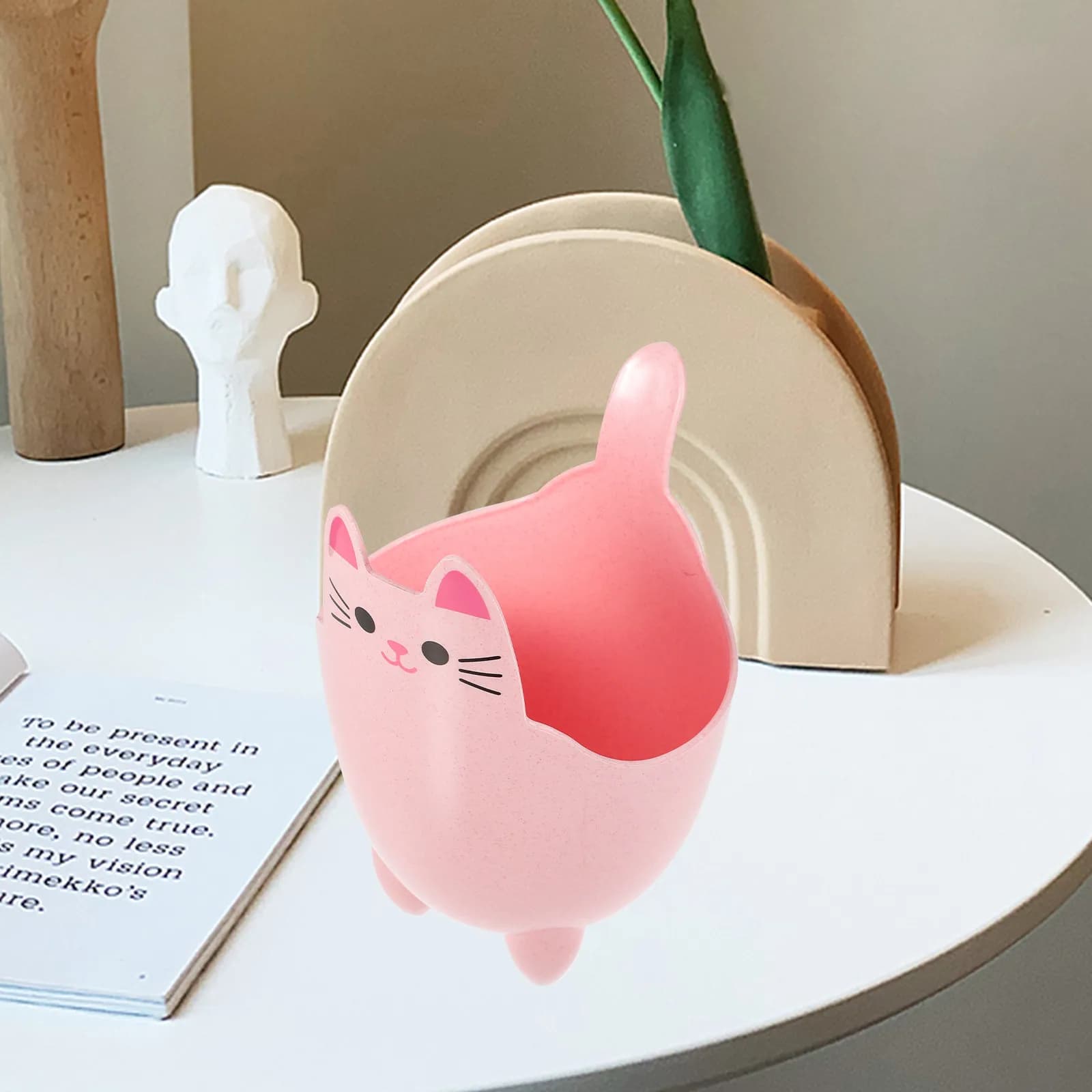 Mini Cestino per Gatti, Pattumiera da Tavolo a Cartone Animato, Piccolo Contenitore per Rifiuti da Scrivania, Cestino Compatto in Plastica per Bambini, Ufficio, Casa