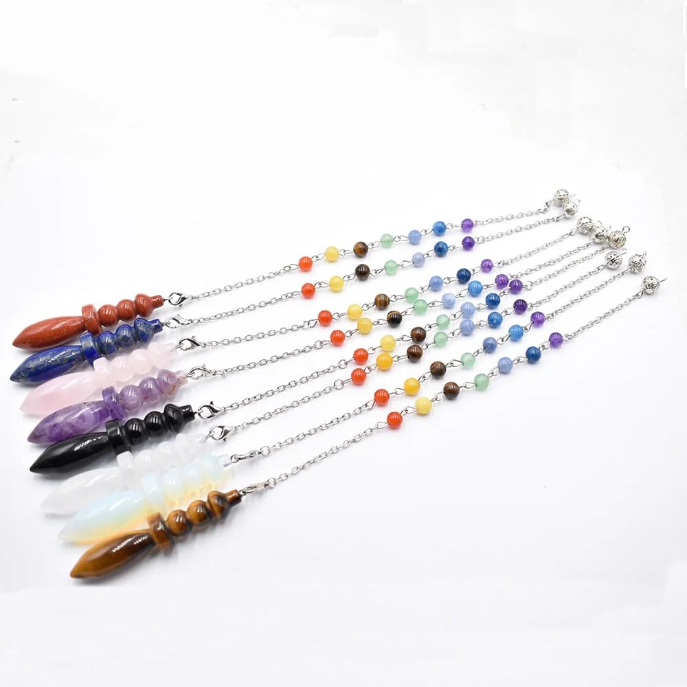 Wholesale 6pcs/lot Natural Stone Rose Quartz Pendant Egyptian Crystal Pendulum for Divination Dowsing Reiki Free Shipping
