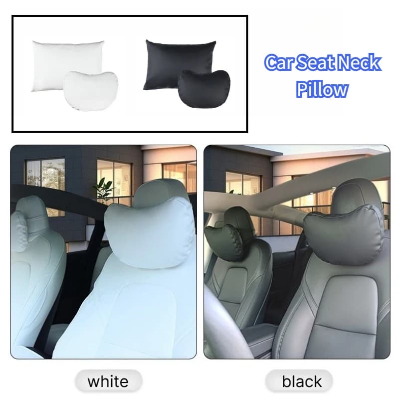 Car Seat Neck Pillow for Tesla Model 3 Y Juniper 2026 PU Leather Soft Memory Neck Pillow High-Quality Headrest Lumbar Support