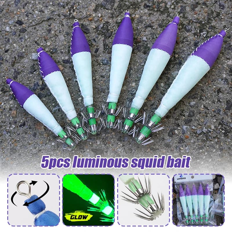 5PCS Luminous Seppie Calamari Jig Hooks Fishing baits Glow Mask Artificial Shrimp Hooks Rectangular bait Durum for Night Fishing