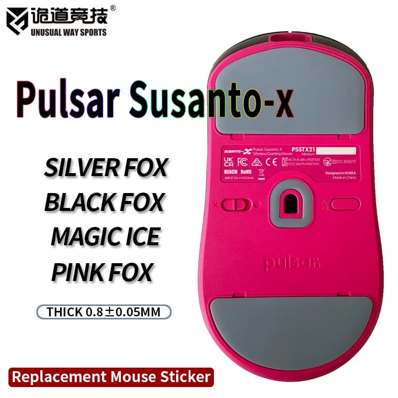 InsolitoWaySports Mouse Pattini Piedi Pulsar Susanto X Superficie curvata PTFE Anti collasso Magia Ghiaccio Rosa Nero Argento Volpe