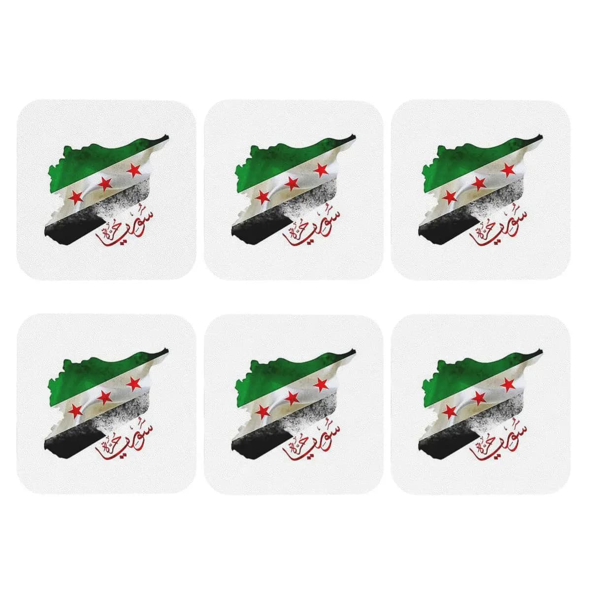 Syria Revolution Flag Map Syrian Independence Calligraphy Coasters PVC Leather Placemats Coffee Mats for Dining Pads Set of 6