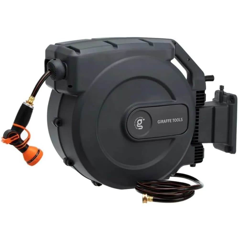 Garden wrapper Retractable to Wall 5/8 Inches 115ft with Automatic Rewinding and Swivel Bracket, Slow Retraction, Dark Color