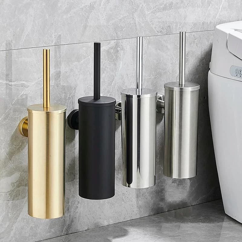 Scopino per WC in acciaio inossidabile Accessori per supporto da bagno Scopino per WC nero Spazzola per pulizia WC montata a parete