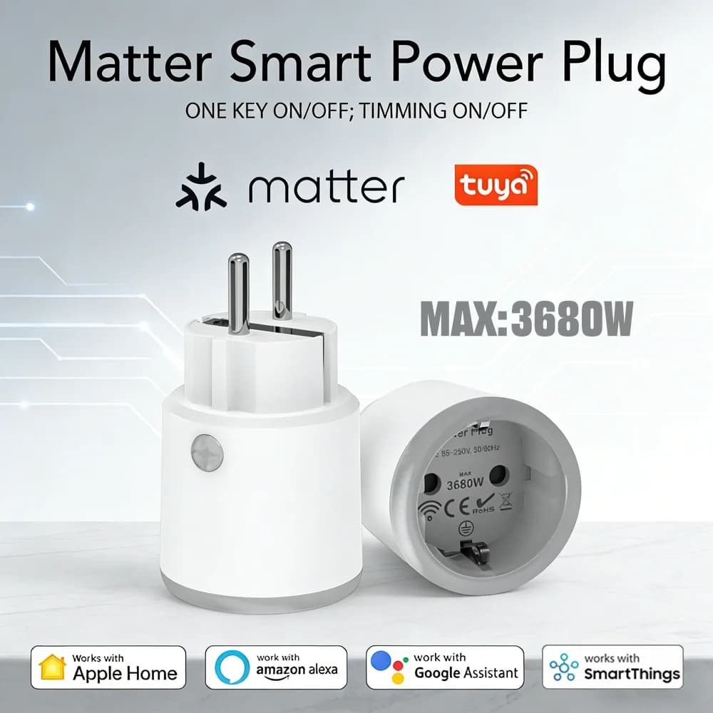 Presa Intelligente WiFi BLE EU Tuya 16A 3680W con Misuratore di Potenza, Monitoraggio Energetico, Timer, Controllo Remoto e Blocco Bambini per Alexa