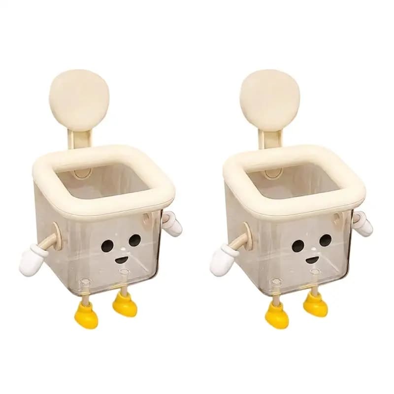 Portaspazzolino ABBP-Cartoon, Scatola portaoggetti da parete con ventosa senza foratura, Accessorio carino in plastica per lavabo, decorazione per la casa