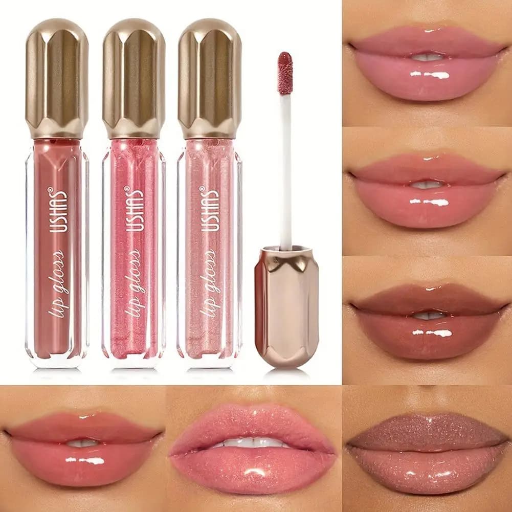 USHAS Lucidalabbra 6 Color Perlato Effetto Specchio, Waterproof, Long Life, Hydratante, Brilliant, Glitterato, Cosmetic for Lip Makeup