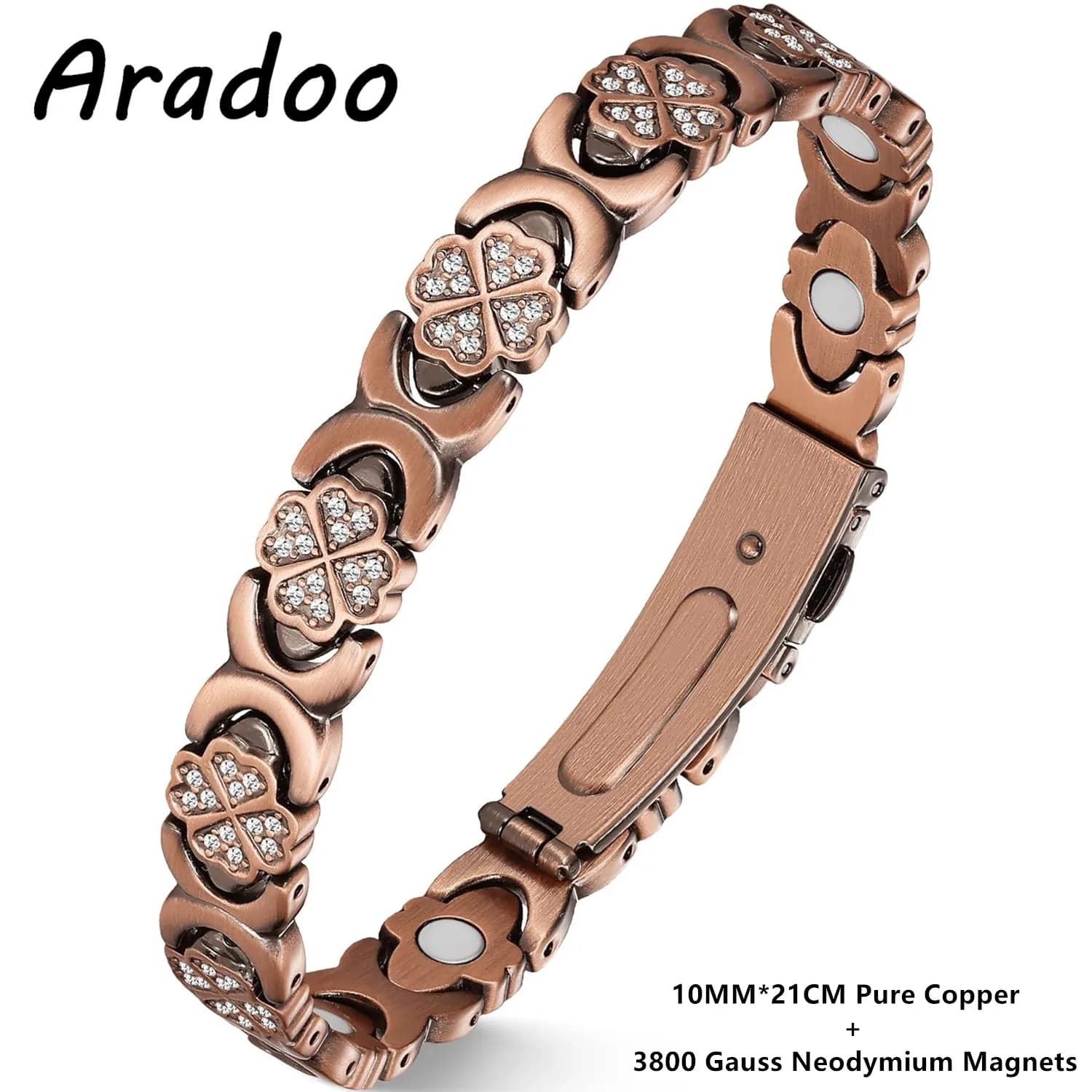ARADOO Premium Copper Bracelet for Women Lucky Clover Design Crystal Magnetic Bracelets Jewelry Gifts