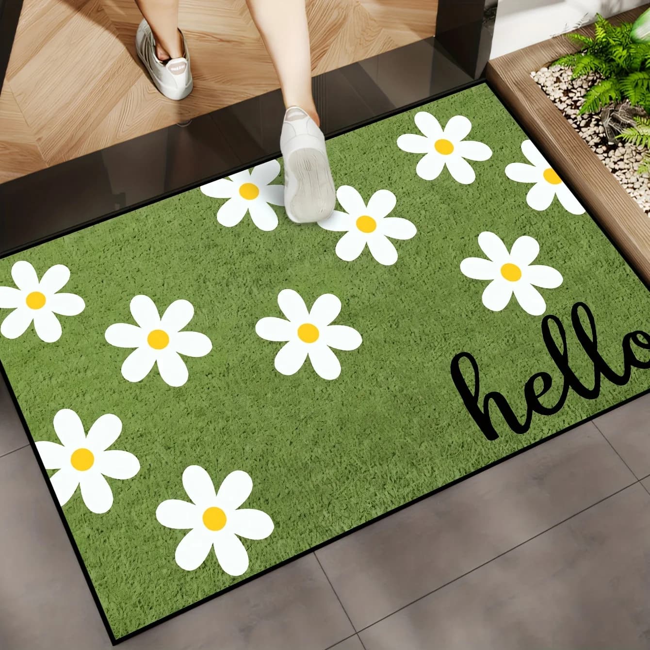 VIKAMA Small Chrysanthemum Rug Green Cow Zerbino Welcome Mat Exterior Carpet For Bedroom Living Room Rug Washable Home