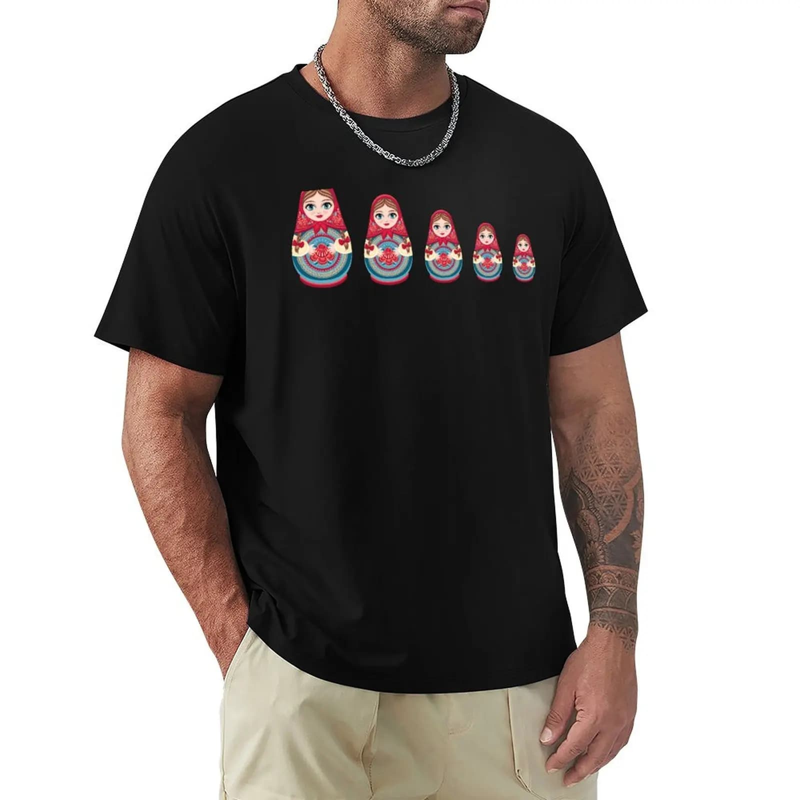 T-shirt Babushka Matryoshka con bambole russe impilabili, T-shirt sportiva a maniche corte ad asciugatura rapida