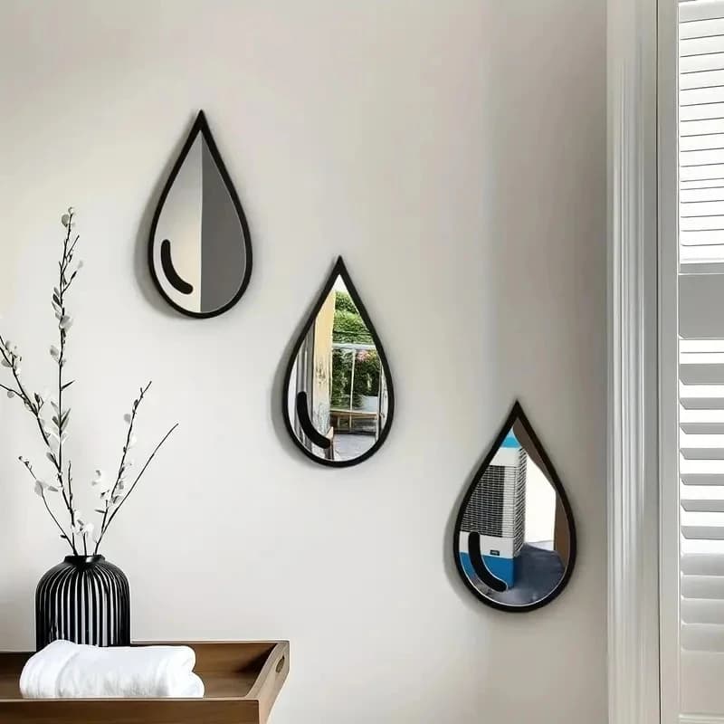 Set di Specchi da Parete a Forma di Goccia, Adesivi Murali in Acrilico, Decorazioni Autoadesive per Bagno e Soggiorno