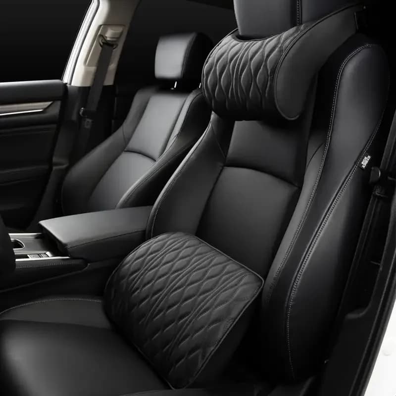Cucito cuscino per il collo dell'auto supporto per la vita lombare in pelle memory foam schienale del sedile poggiatesta fodera per cuscino accessori auto interni