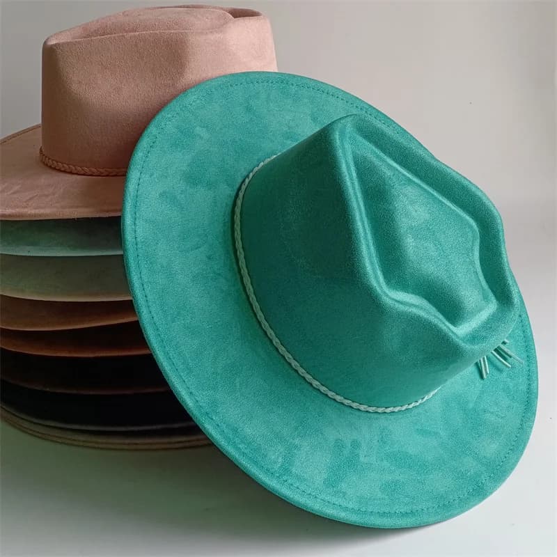 NUOVO Cappello in Camoscio Verde Acqua con Cuore e Freccia, Unisex, Autunno Inverno, Cappello Jazz in Feltro, Fedora Classico da Chiesa, Sombrero Hombre