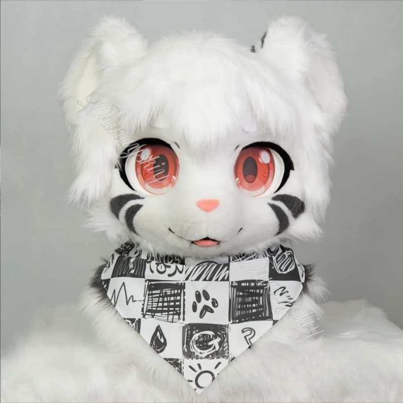 Cartoon Graffiti Checkered Fursuit Bandana Bib With Collar Furry Grid Print Triangle Neck Scarf For Fursuit Cos Multi-Color