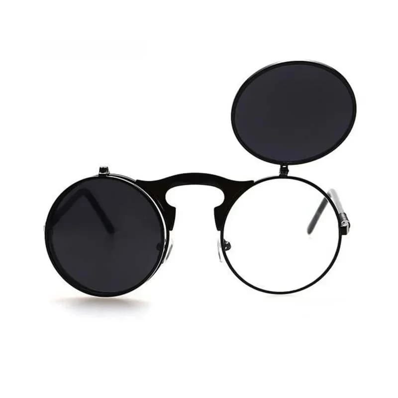 Retro Flip Round Sunglasses Man Woman Metal Steampunk Style Sun Glasses Male Female Double Circular Clear Lens Eyeglasses 200000