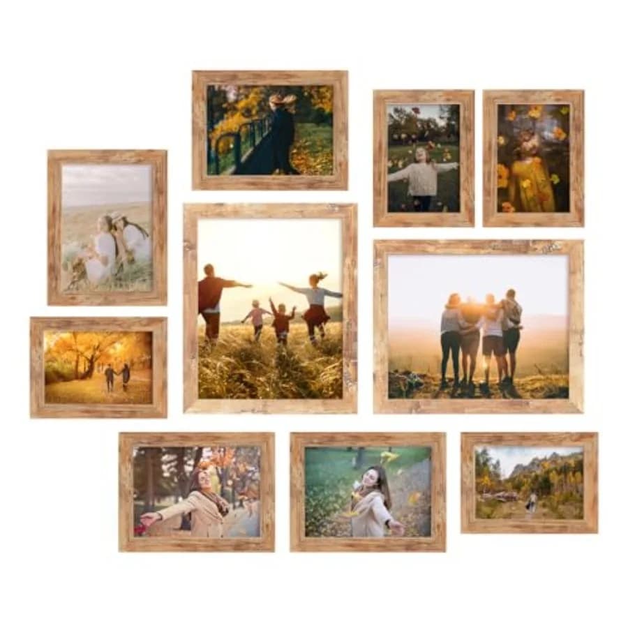 Set di Cornici per Collage di Foto, 10 Pezzi, Decorazione da Parete o da Tavolo, Set di Cornici per Galleria Fotografica Familiare - Varie Dimensioni Incluse