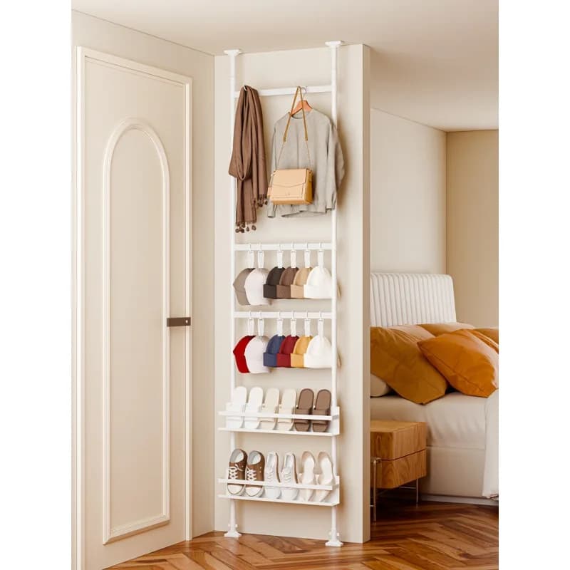 Roofed Floor Ceiling Clothes rack, Hats & Shoes Organizer, Wall Hanging Stand, Storage Rack, Adjustable Clothes rack