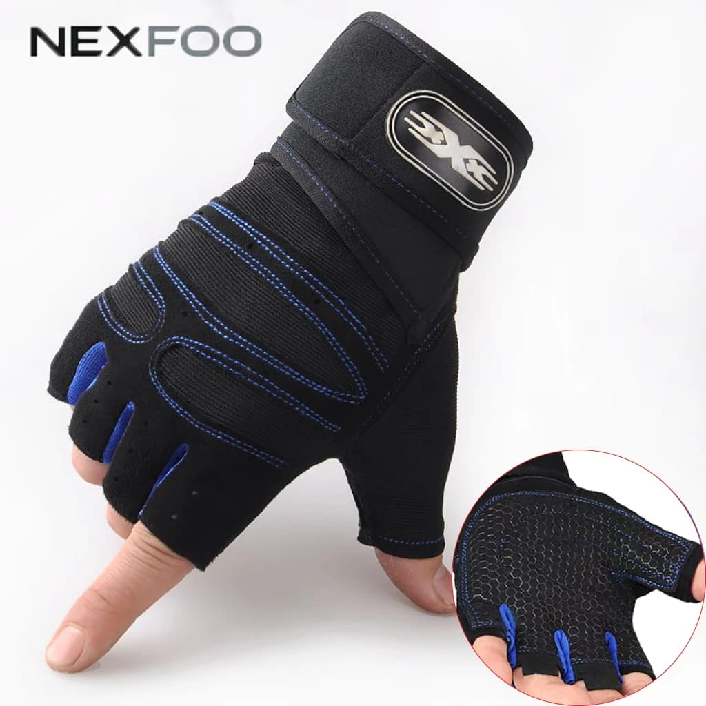 Weight lifting gym gloves, 1 pair – Shockproof fitness gloves with wrist support for handlebars, weight lifting and cycling