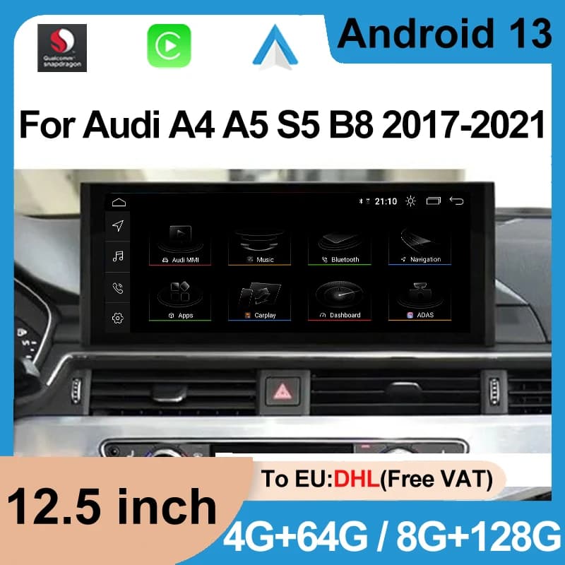 Touch Screen Snapdragon Android 13 Per Audi S5 A4 B8 A5 2017-2021 Auto Lettore Multimediale Stereo GPS Navi Carplay Auto Monitor 4G