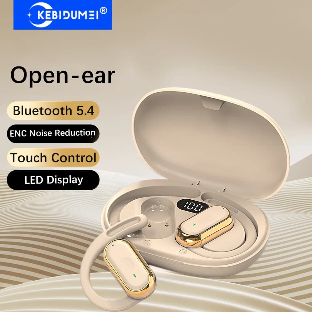 KEBIDUMEI Cuffie Bluetooth 5.4 Open-Ear, Auricolari Impermeabili IPX6 con Gancio per Orecchio, Cuffie HiFi Stereo Sportive TWS Wireless