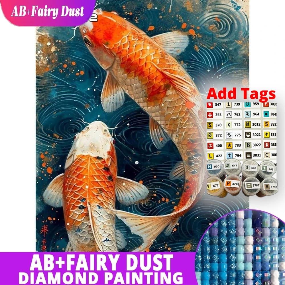 AB Fairy Dust DIY Diamond Mosaic Koi Fish Pond Full Square Round Painting Picture Embroidery Wall Art Home Decor Gift