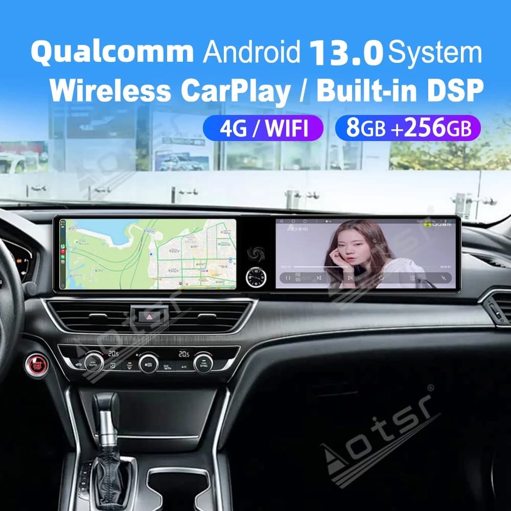 12.3" Dual Qualcomm Carplay Android Car Multimedia Automotive For Honda Accord 10th 2017~2022 GPS Navigation Car Radio Head Unit