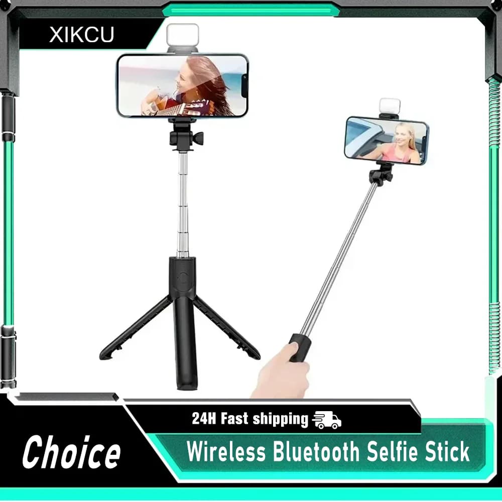 Wireless Selfie Stick Tripod Stand with Light Bluetooth Remote Extendable Tripod for iPhone Mobile Phone Live Streaming
