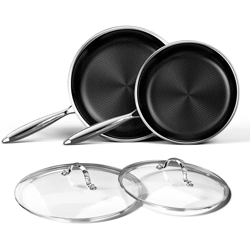 Stainless Steel Anti-Flat Panels Set with Cover - 10 and 12 Inch Plates, Safe Anti-Flat Set, Eggs and Omelet