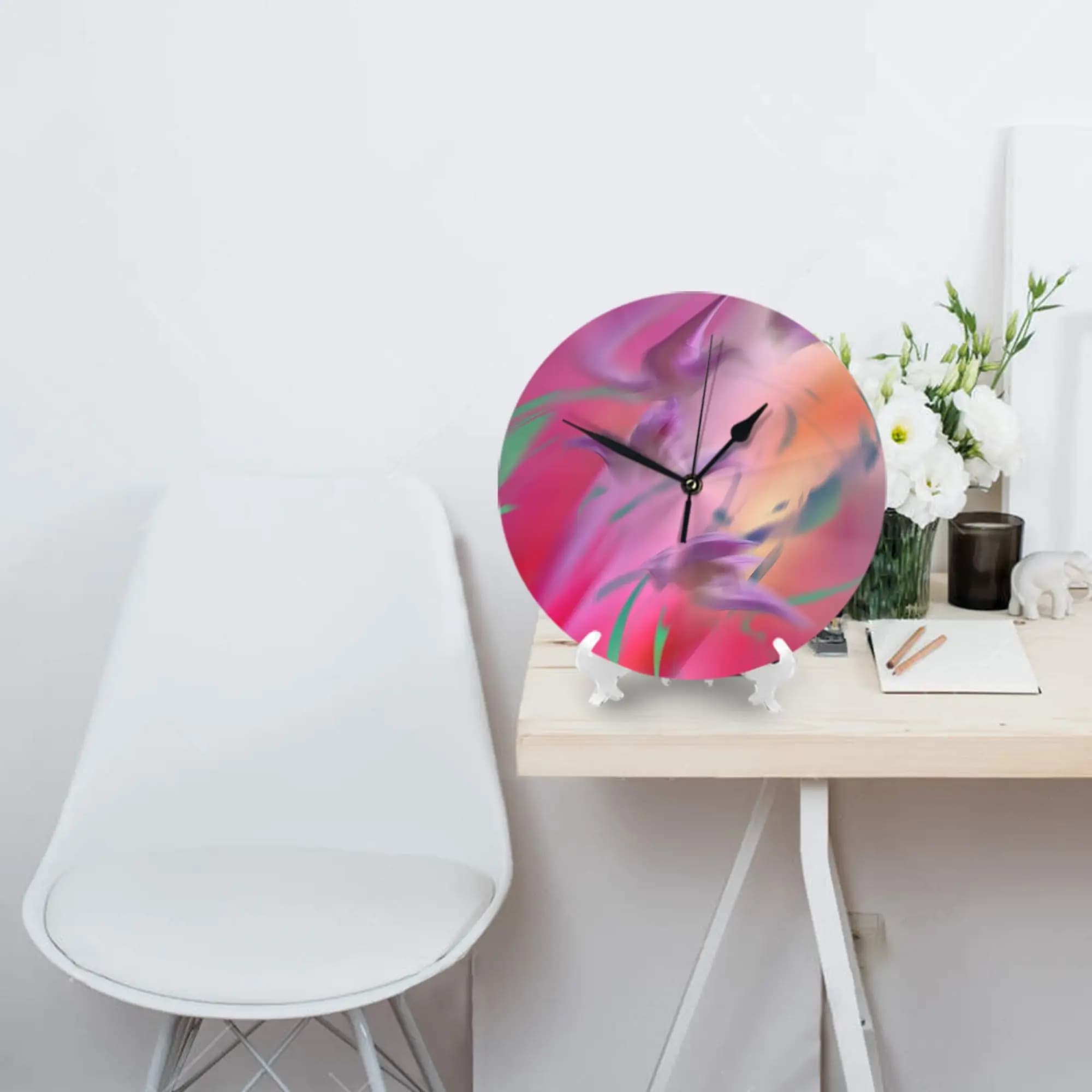 flower garden clock Wall clock Decorating room Quiet round watch for bedroom Living room Kitchen Home