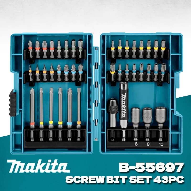 MAKITA B-55697 Set di punte per viti colorate 43 pezzi Driver in metallo a conchiglia Accessori per elettroutensili a forma di C e forma elettronica