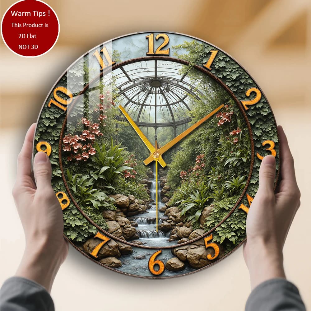 Orologio da parete in vetro temperato Orologio da cascata per serra da giardino adatto per decorazioni da parete o display da tavolo ovunque