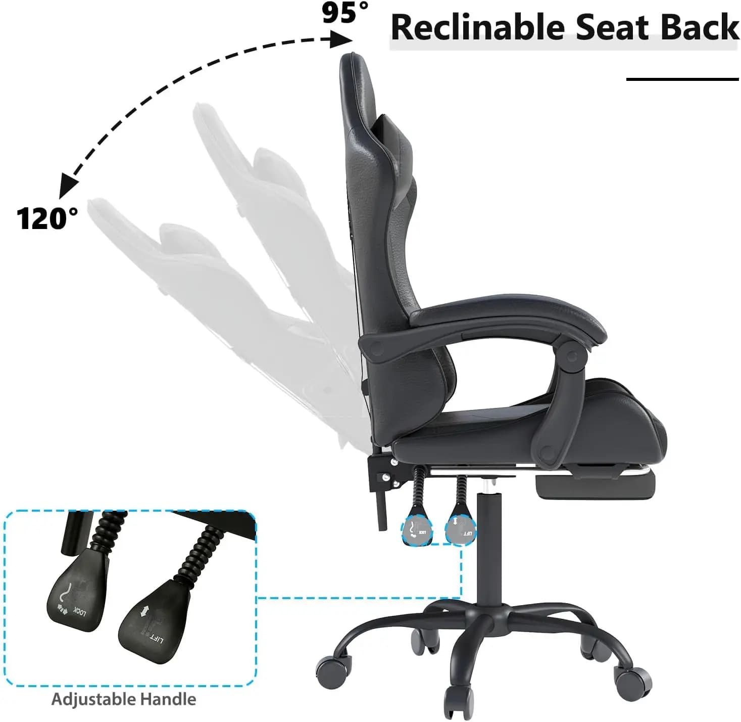 Sedia da Gaming Ergonomica con Poggiatesta e Supporto Lombare, Sedia da Ufficio Girevole Regolabile Nera