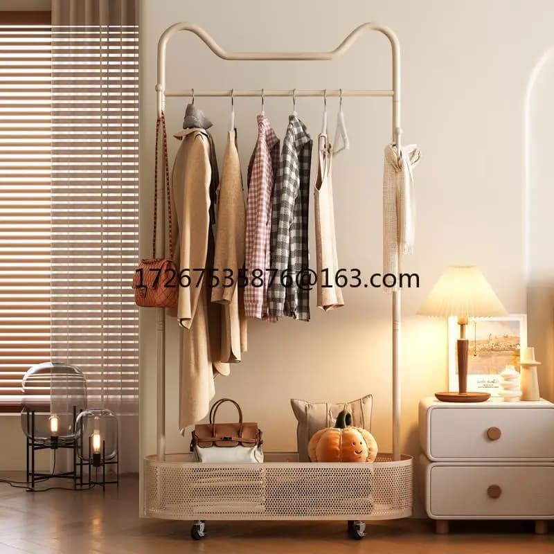 Floor cream coat rack Bedroom Dirty Basket Hanging Dresses Hanging coat rack for hanging clothes hangers for hanging clothes