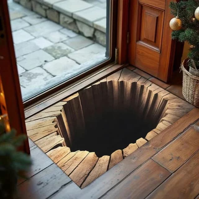 3D visual illusion door mat realistic anti-slip mat with broken wood veins suitable for home decoration of indoor and outdoor car