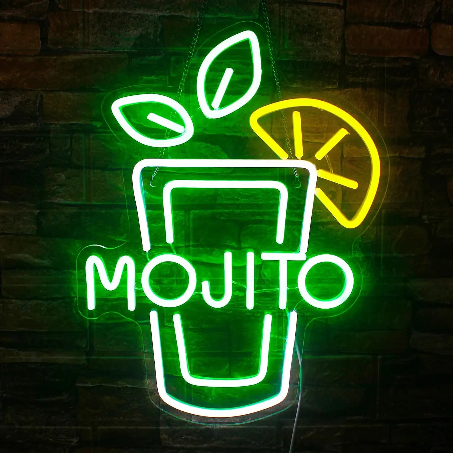 Insegna al neon a LED dimmerabile Mojito con foglie di limone, luce al neon USB per riunioni di famiglia, bar, pub, bistrot, feste, decorazioni artistiche da parete per la casa.