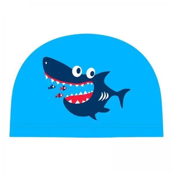 Cute Shark Print Child Swim Cap Waterproof Elastic PU Head Cover for Pool Bathing Water Play Ages 2-12