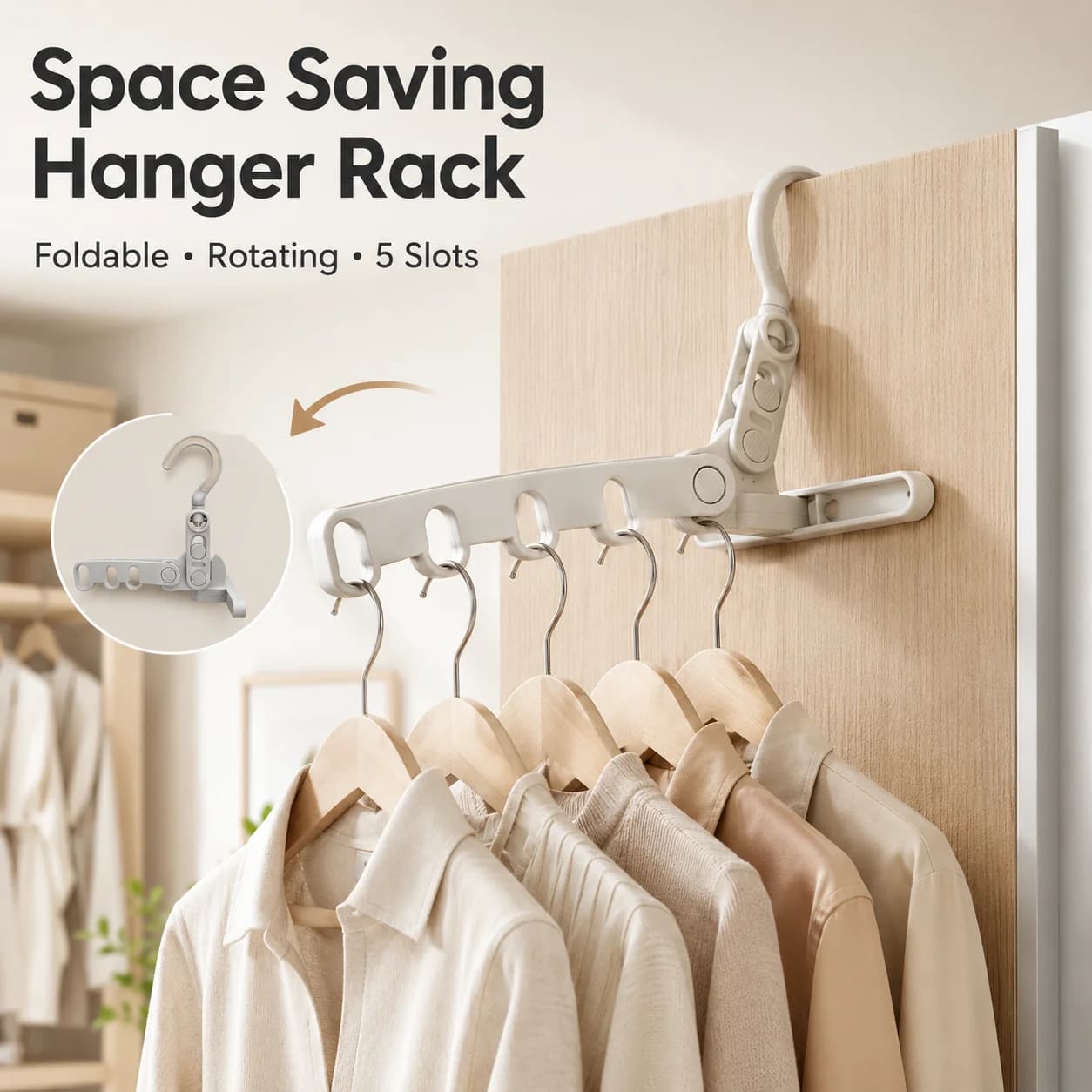 Foldable Travel Clothes Hanger Portable Drying Rack with 5 Holes Hanging Organizer for Hotel Camping Laundry Use Home Closet