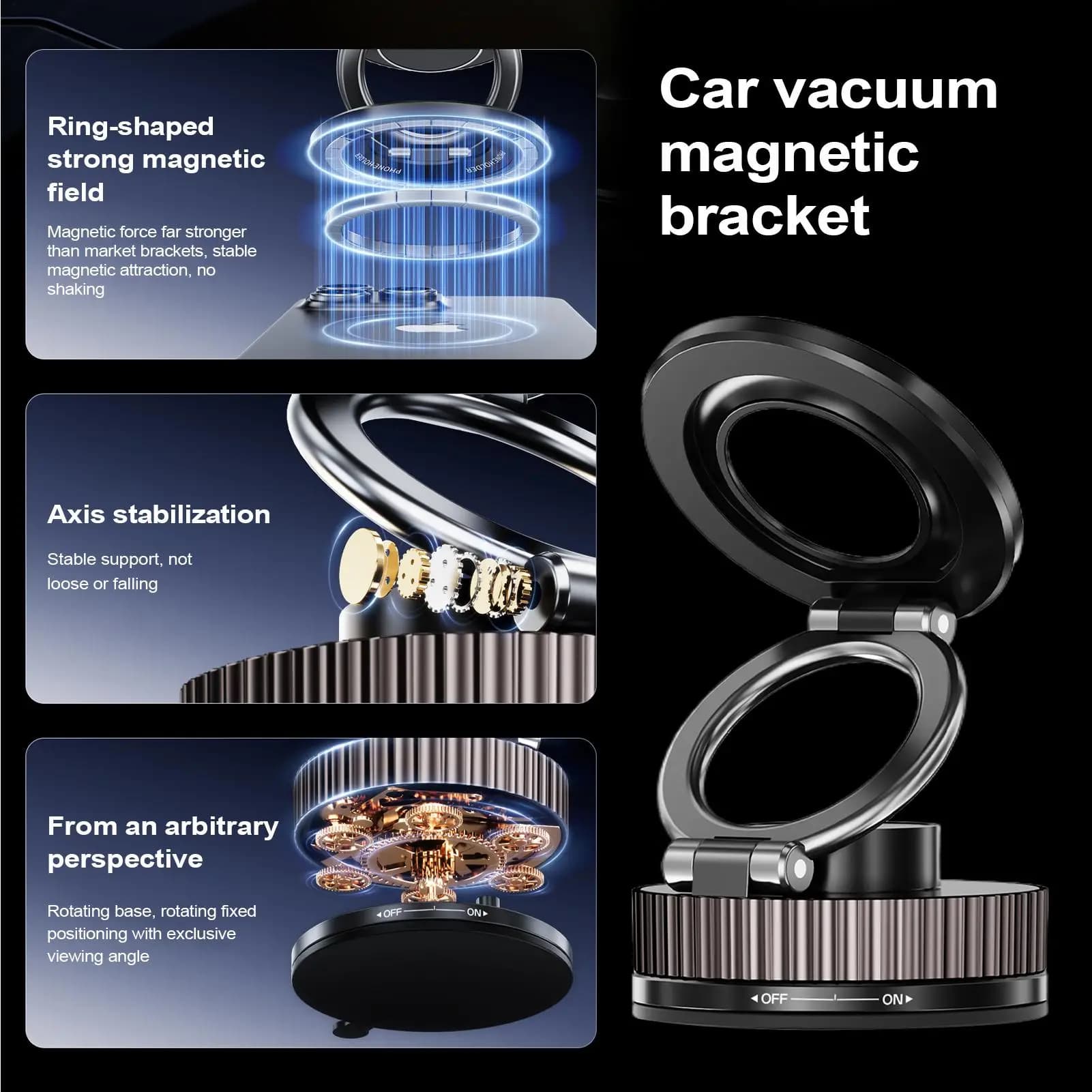 Supporto magnetico per aspirapolvere per supporto per auto Supporto per telefono per auto girevole a 360 gradi Supporto pieghevole per forte aspirazione per la guida in palestra dell'auto