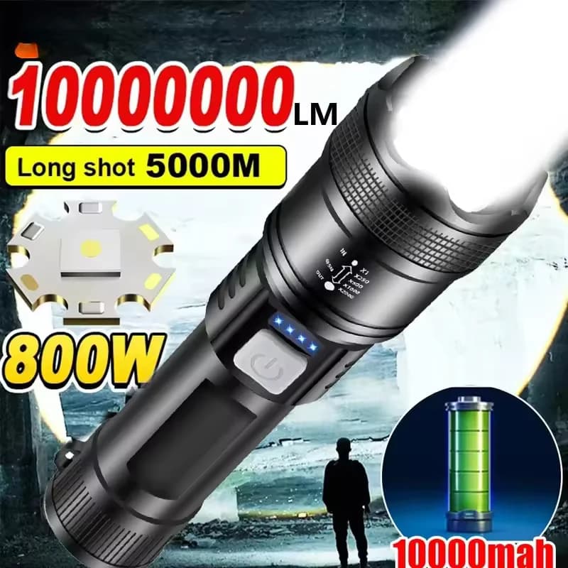 5000LM Potenti Torce a LED P70 Luce tattica ultra luminosa Faretti di emergenza Luce con zoom telescopico Batteria incorporata