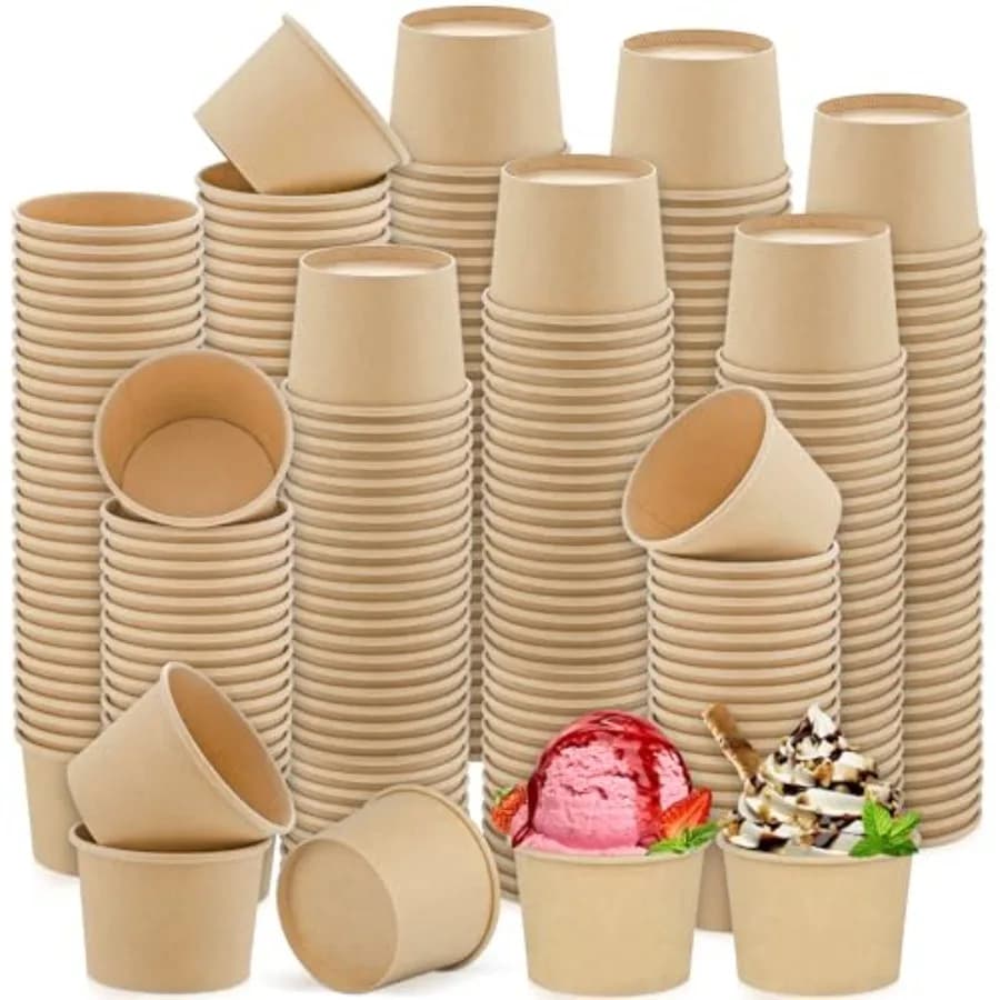 Packs Disposable Paper Cups Ice Cream Cups Kraft Paper Soup Bowls Dert Snack Cups Treat Yogurt Hot or Cold Food Containers for