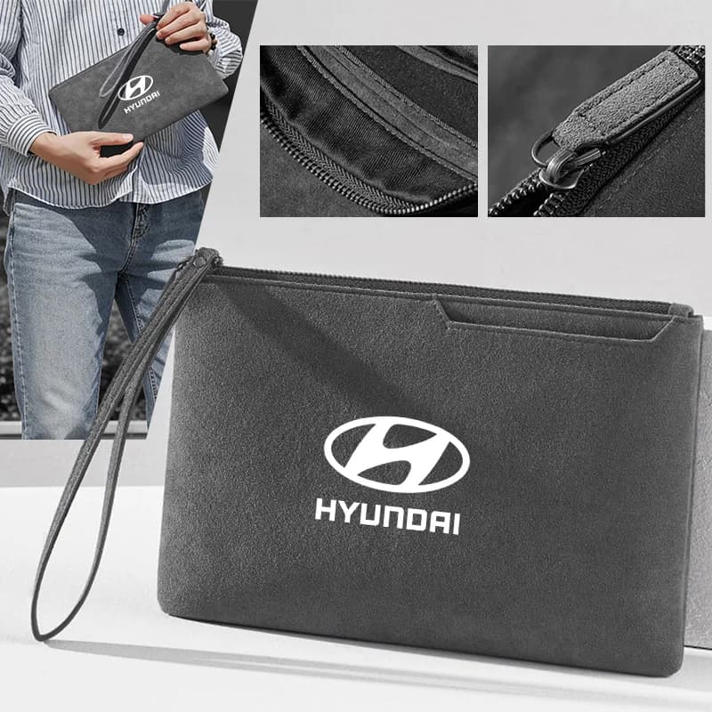 Car Logo Suede Large-Capacity Men's Coin Purse Card Wallet For Hyundai HB20 KONA i20 i10 IONIQ Elantra Palisade Sonata Grandeur