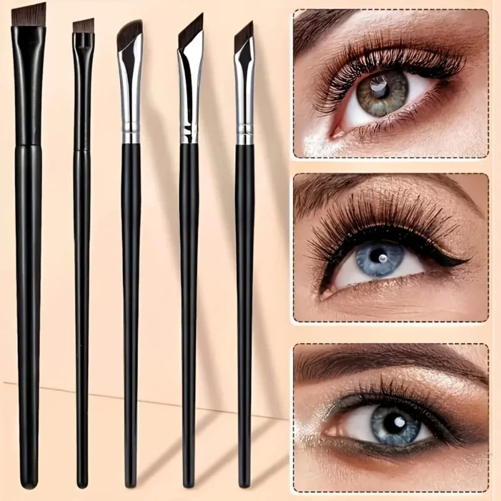5Pcs Precision Eye Makeup Brush Set Eye Shadow Brush Tilted Fine Eyeliner Bevel Blade Detail Brush Tools Eye Cosmetic Make Brush